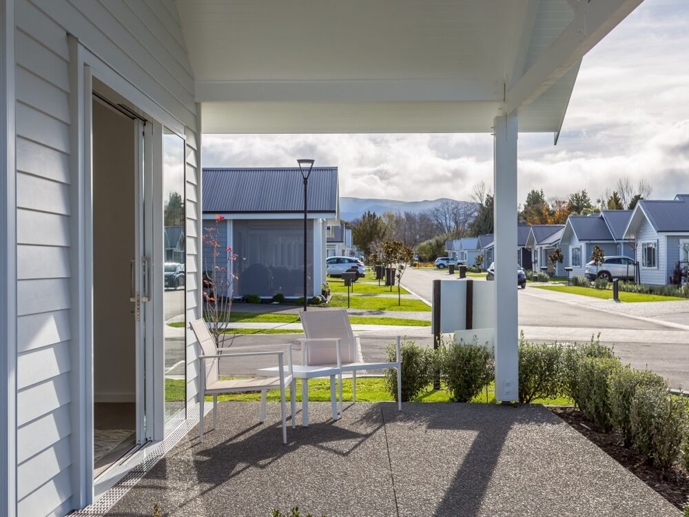 Retirement village villa patio looking out to the street