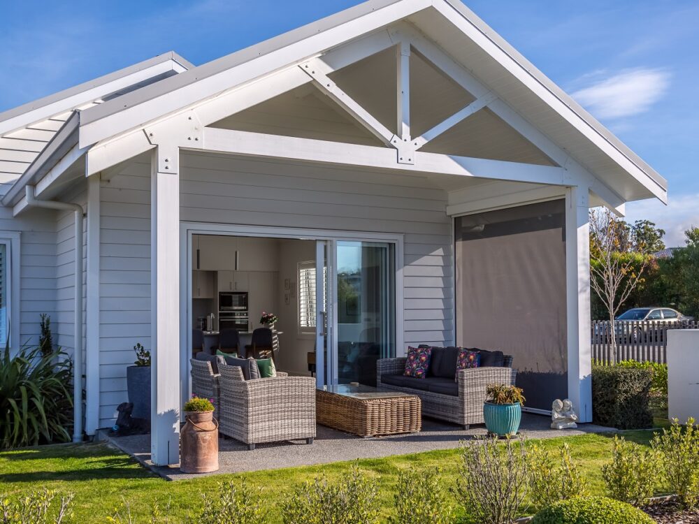 Retirement village villa gabled patio