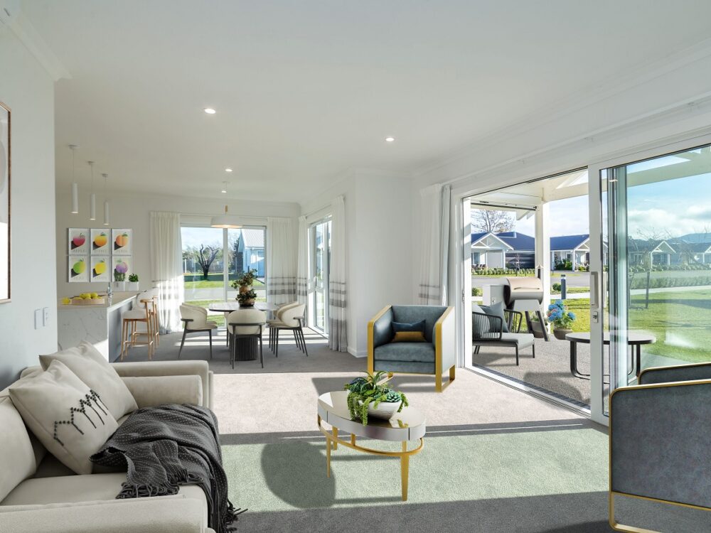 Retirement village villa living room and dining room